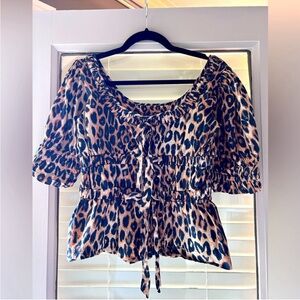 Damson Madder Bianca leopard Print Top w Faux Tie Detail UK 12 (US 8 | EU 40)